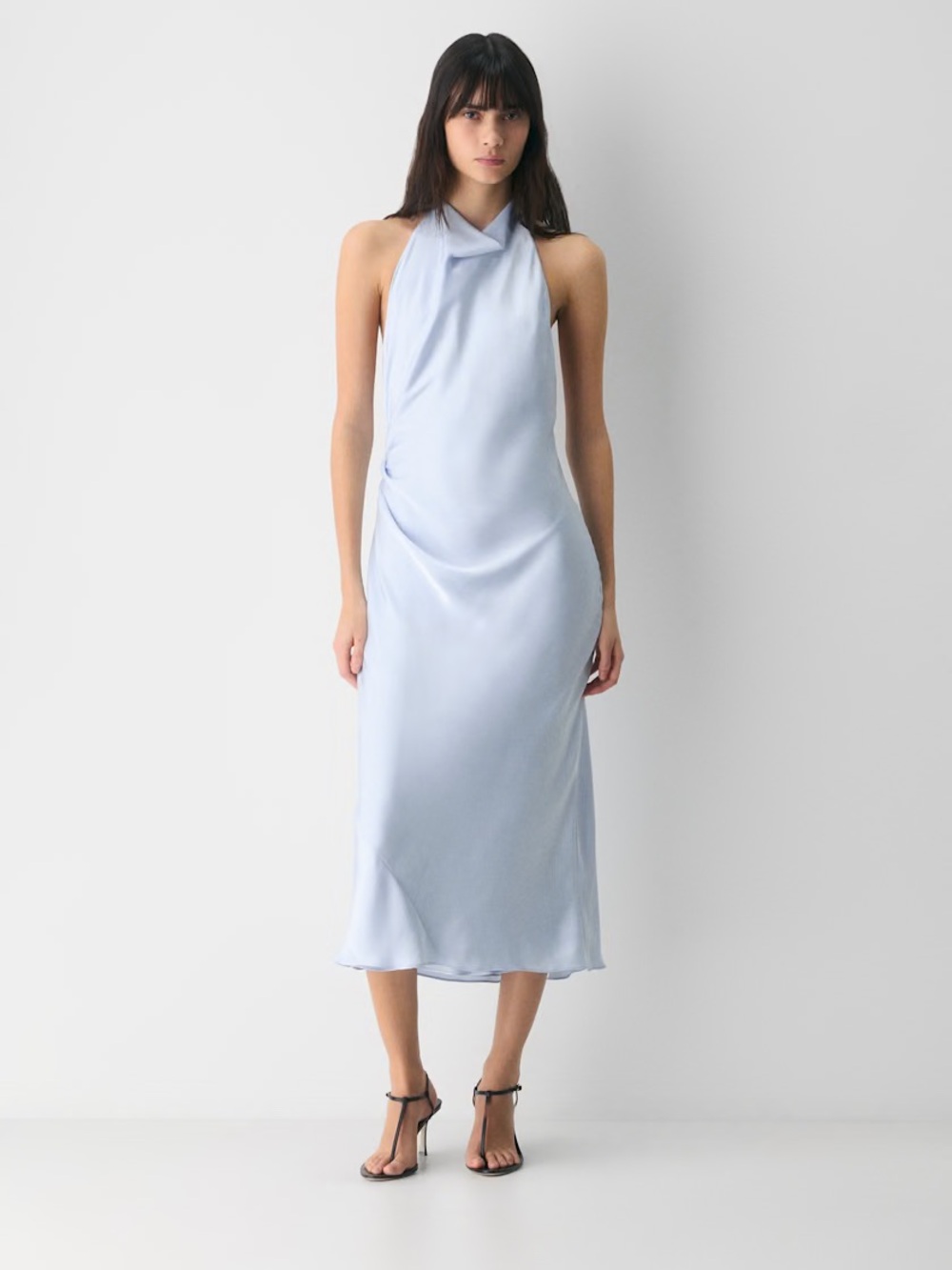 NEW Aritzia Ten Audience Satin Maxi Double halterneck dress size 2 Midday Blue